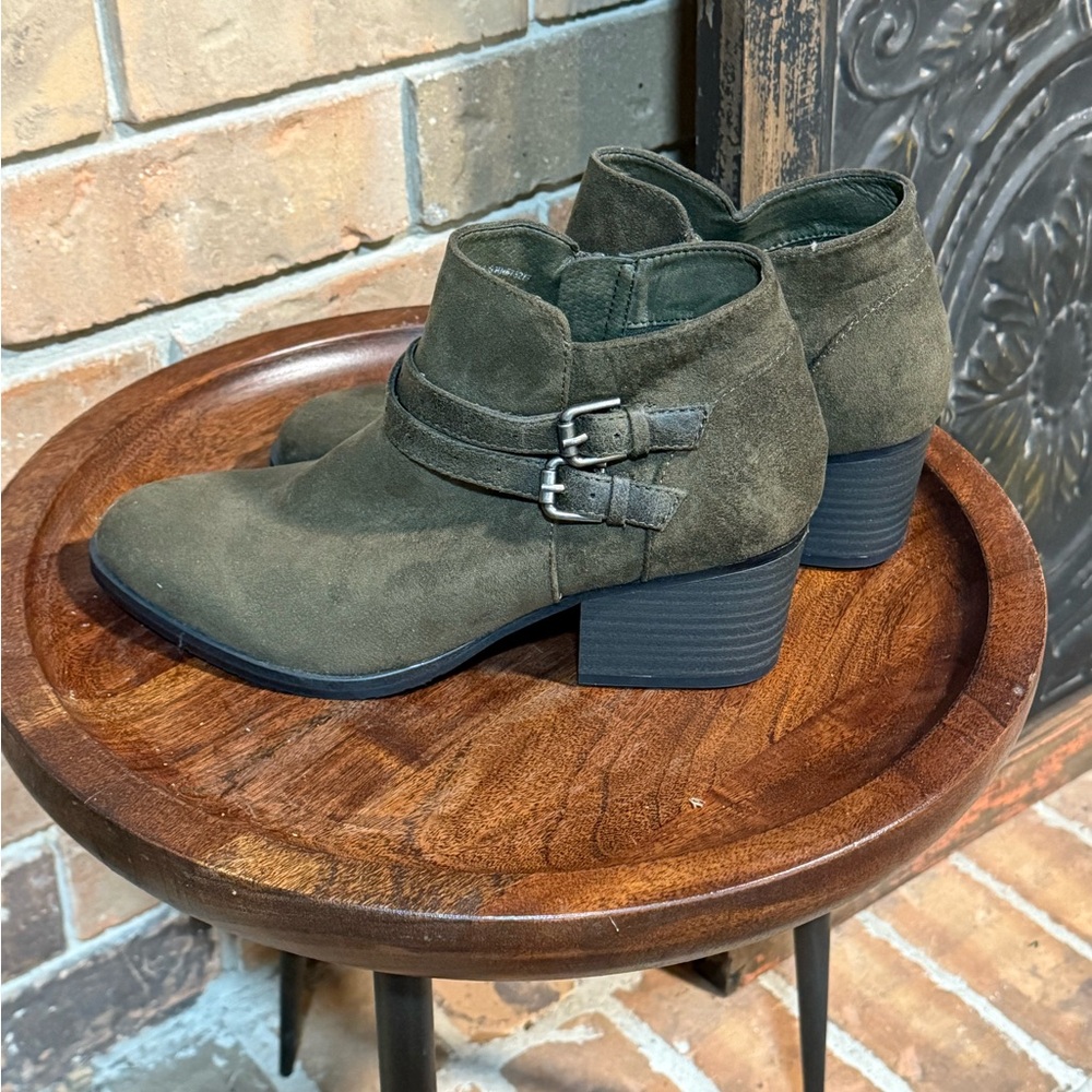 Sonoma Olive Suede Ankle Boots with Buckle Detail NWT